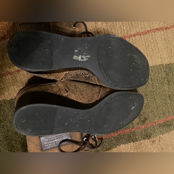 Michael Kors distressed boots with gold hardware and small wedge. Size 6.5 - Picture 4 of 4